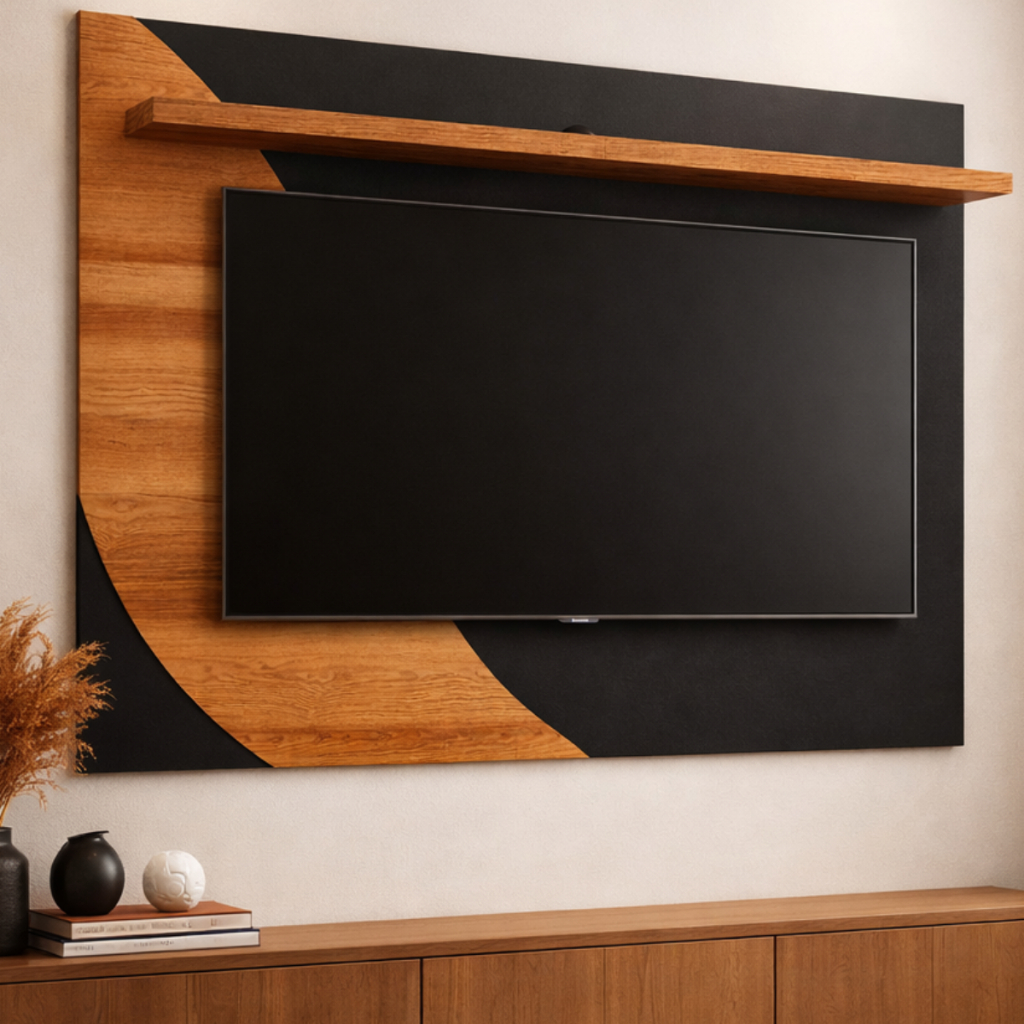 Painel para Tv até 42 Polegadas Prateleira Nicho Sala Quarto MDF Luxo Smart Rack Off White Ripado