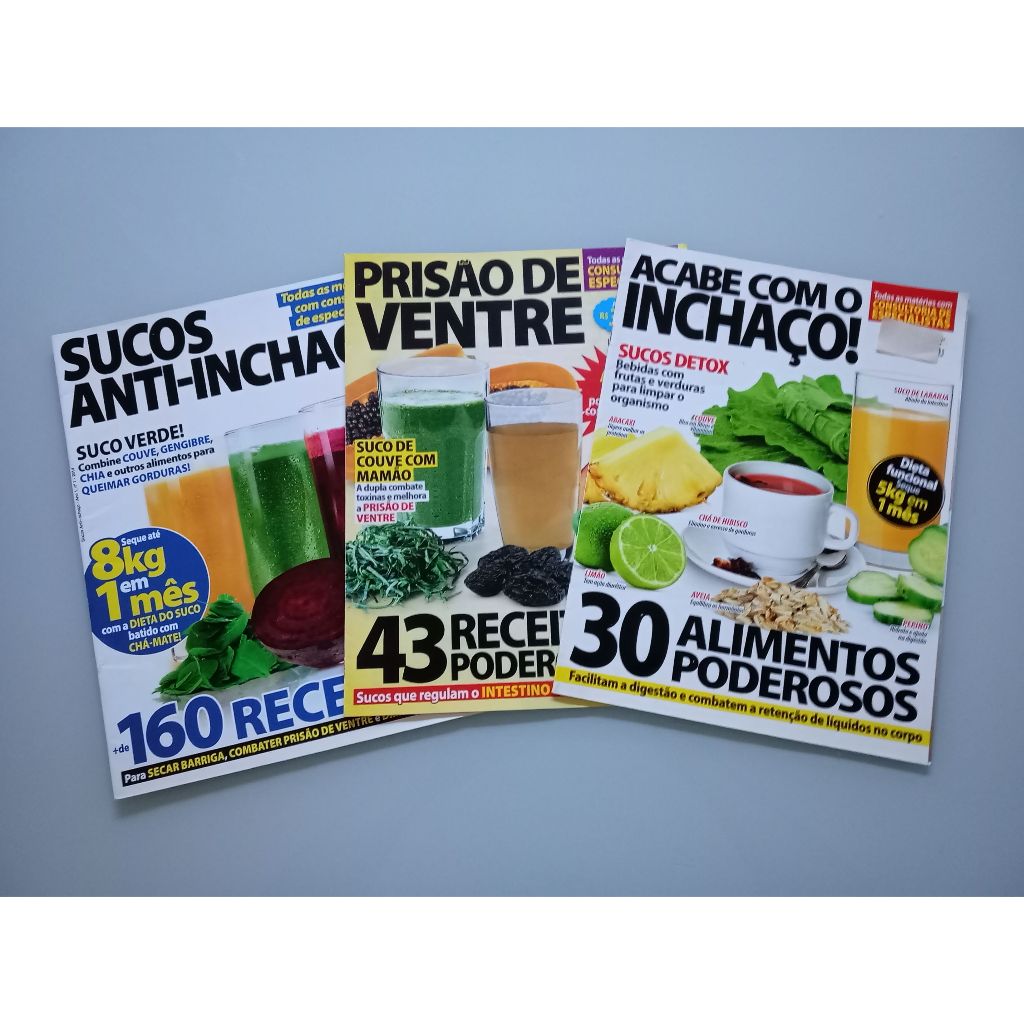 Lote Com 3 Revistas Sucos Anti-inchaço Receitas Ad520 (Usado)
