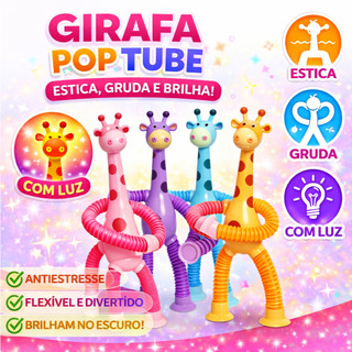 Brinquedo Infantil Girafa Pop Tubo Led Com Ventosas