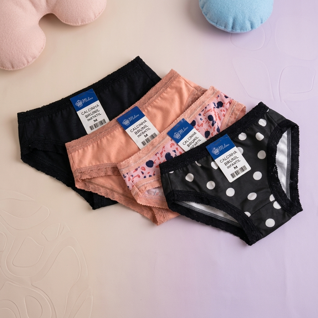 Lote 5/10 Calcinhas Menina Estampas Variadas E Cores Lisas
