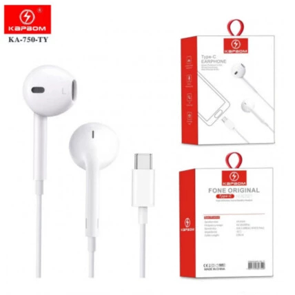 Fone Tipo-C Kapbom KA-750-TY com Microfone | Áudio Potente + Conexão Direta USB-C