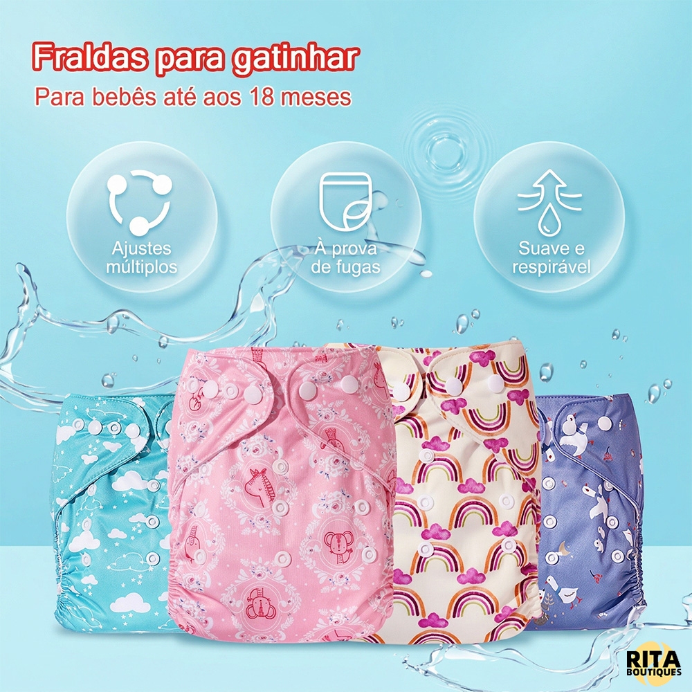 Fralda Ecológica Ajustável Reutilizável Bebê Impermeável E