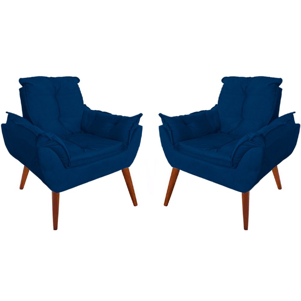 02 Cadeiras Decorativas Luxo Poltrona Com Pés Palito Em Madeira Suede Premium Várias Cores
