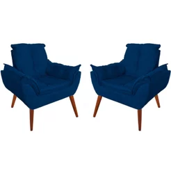 02 Cadeiras Decorativas Luxo Poltrona Com Pés Palito Em Madeira Suede Premium Várias Cores