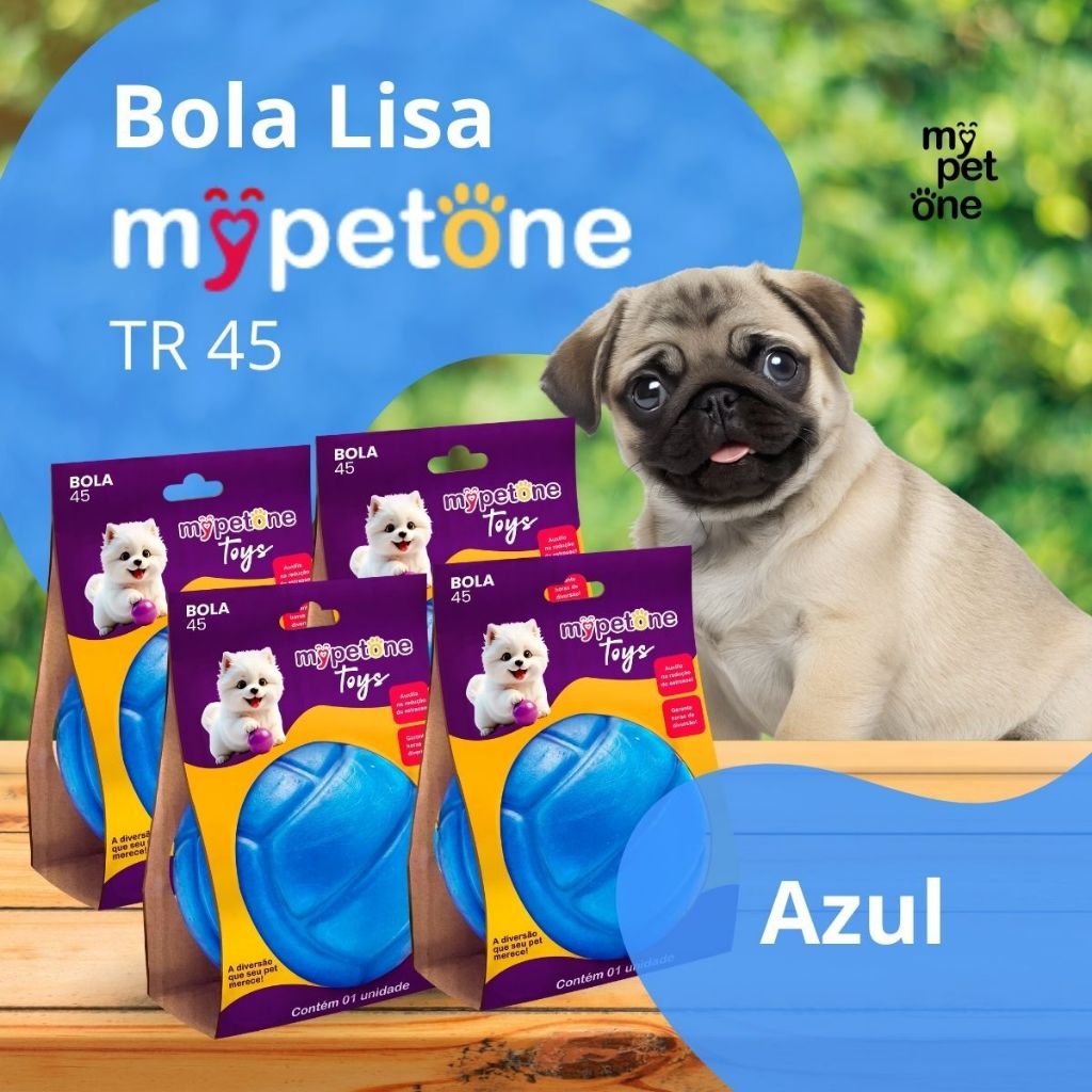 4 Bola Lisa MACIÇA MyPetOne Azul 45mm Brinquedo RESISTENTE Para Cães