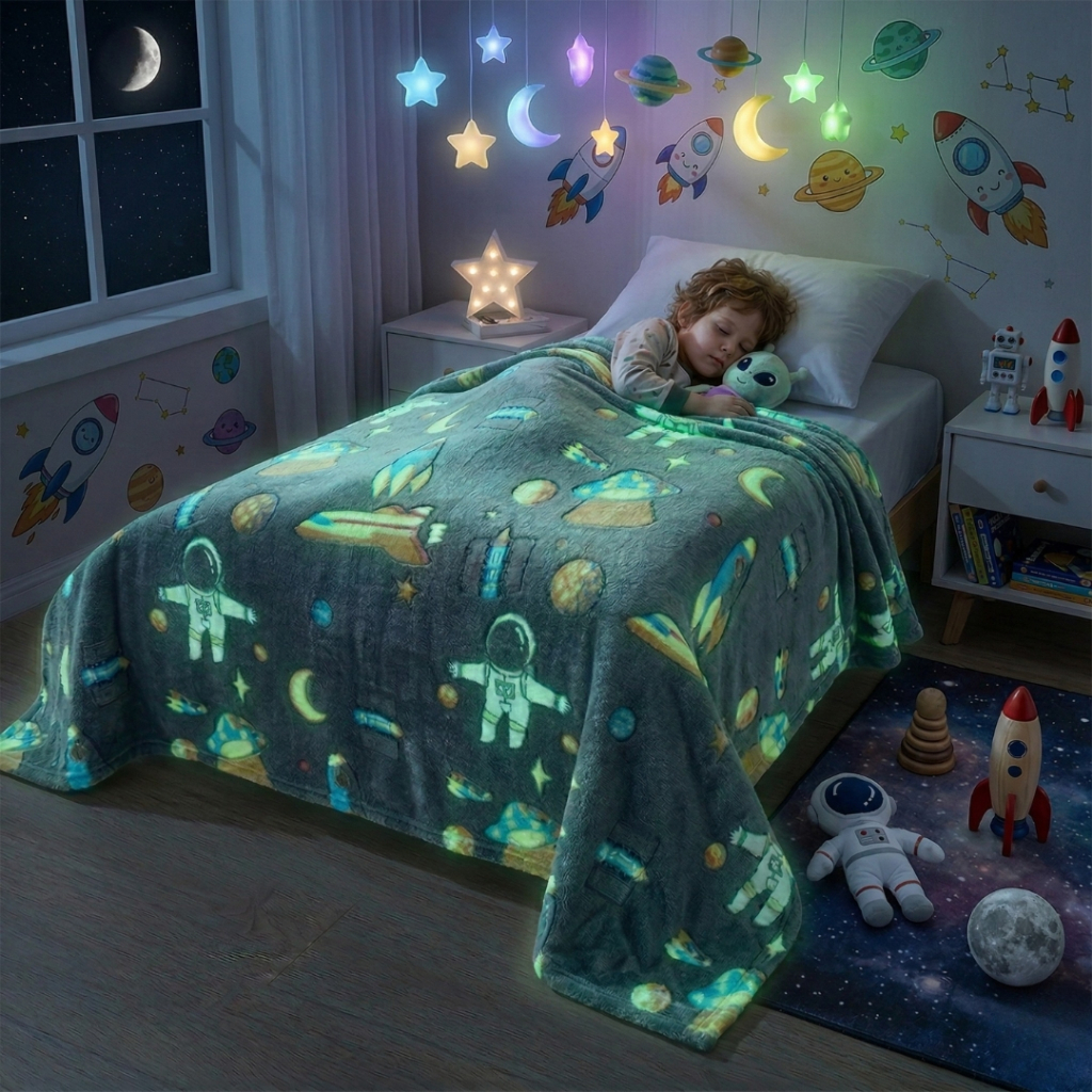 Manta Que Brilha no Escuro Cobertor Macio Neon Infantil 2,00x1,80 Antialérgico Varias Estampas