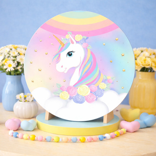 Capa Painel Redondo Mini 50x50 Tema Unicornio Delicado Acabamento Com Elástico em Oferta na Shopee