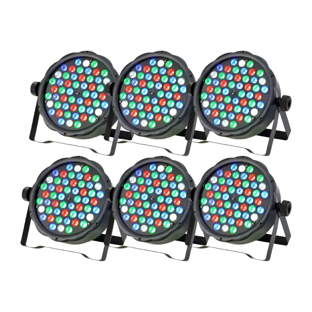 Kit 6 Canhao Refletor Led Par64 Rgbw 54 Leds 3w Dmx Dj Festa