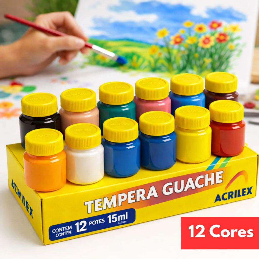 Tinta Guache Tempera 12 Cores Acrilex Artesanato Escola Arte Pintura Não Tóxico