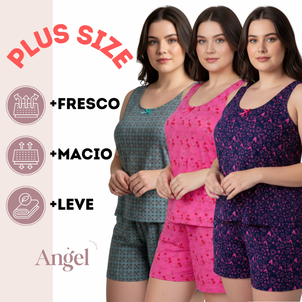 Pijama Feminino Pescador Plus Size Liganete Regata Bermuda Verão Fresquinho Macio Confortável