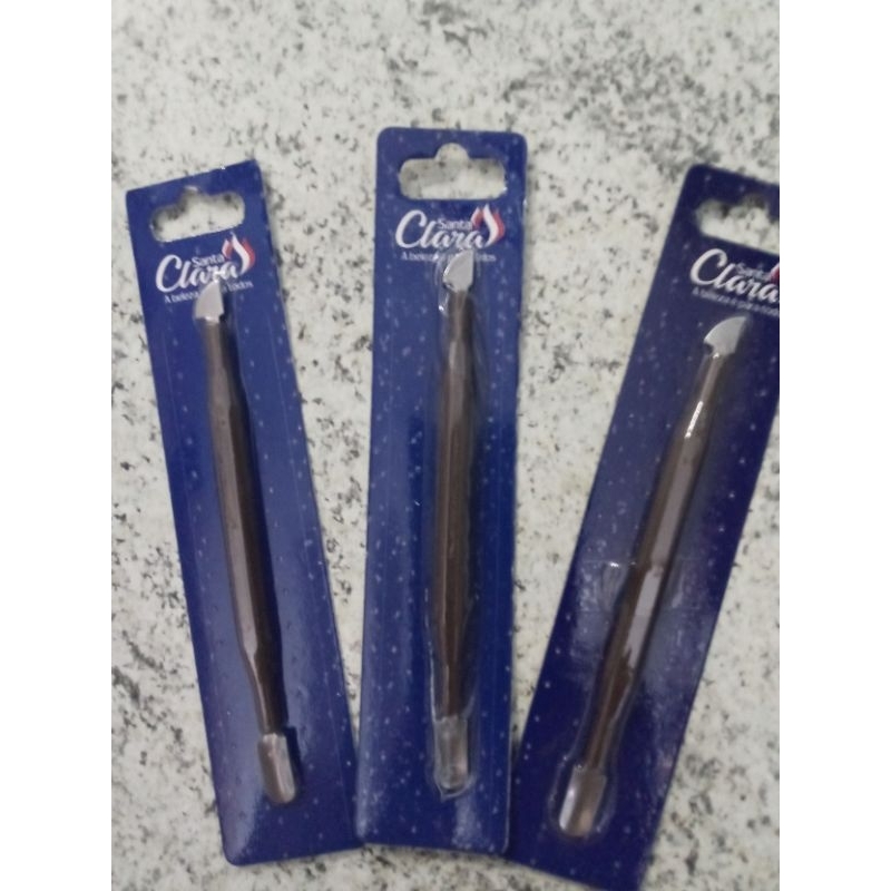 KIT COM 3 ESPÁTULAS DUPLAS PARA MANICURE, CABO NYLON, SUPORTA 180 GRAUS. "SANTA CLARA".