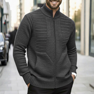 Sueter Masculino Cardigan Tricot Blusa De Frio Lã Com Bolso e Ziper em Oferta na Shopee