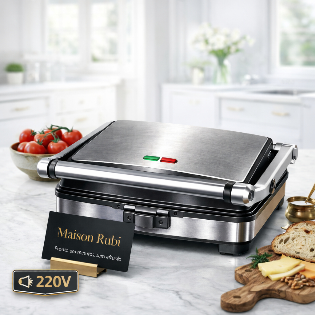 Sanduicheira Grill Elétrica 220v Alta Potência 1000W Design Inox Cozimento Rápido Versátil