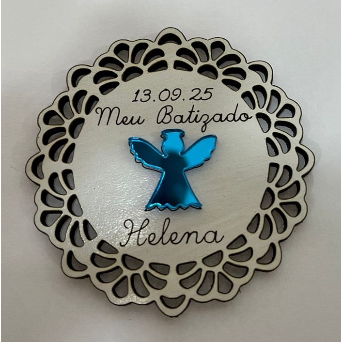 Lembrancinha Batizado Infantil MDF Personalizado Anjo Ímã Geladeira ou Chaveiro