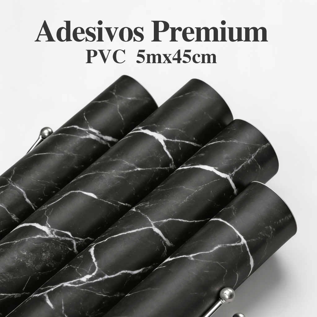 Papel de Parede Autocolante Mármore Preto 5m x 45cm Adesivo para Cozinha Pedra Resistente à Água