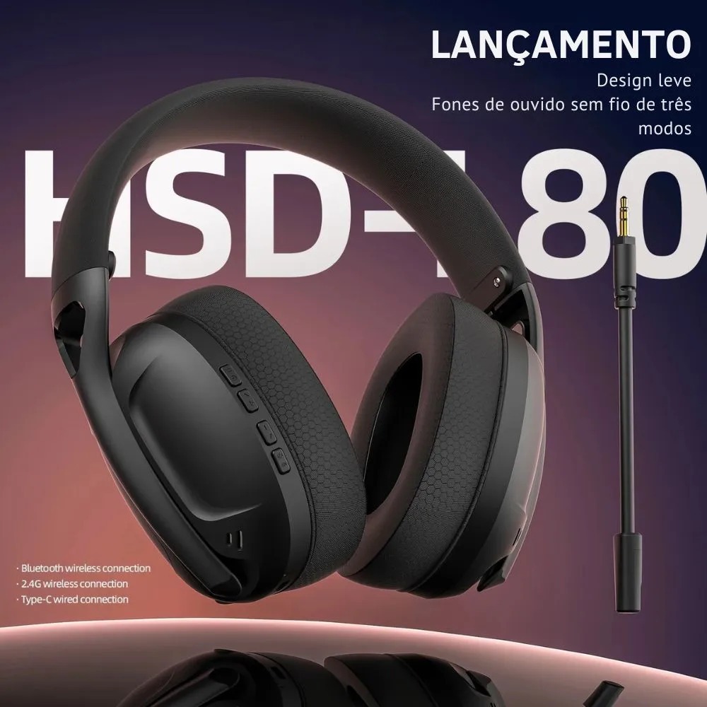 Headset Gamer Smailwolf L80 Ultraleve C/ Tri-mode Preto