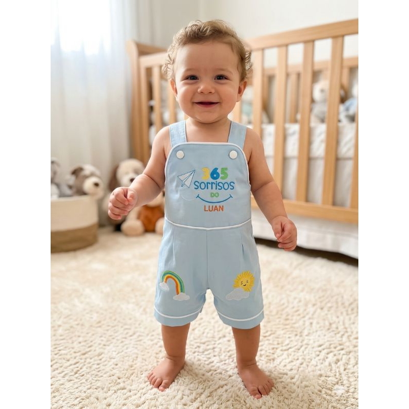 Jardineira Bordada Personalizada bebê temática( Não acompanha Camisa)