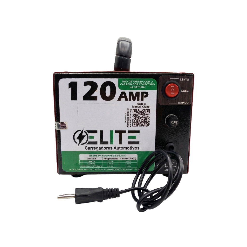 Carregador De Bateria Carro E Moto 12V 120A Carga Rápida E Lenta Profissional Elite Bivolt