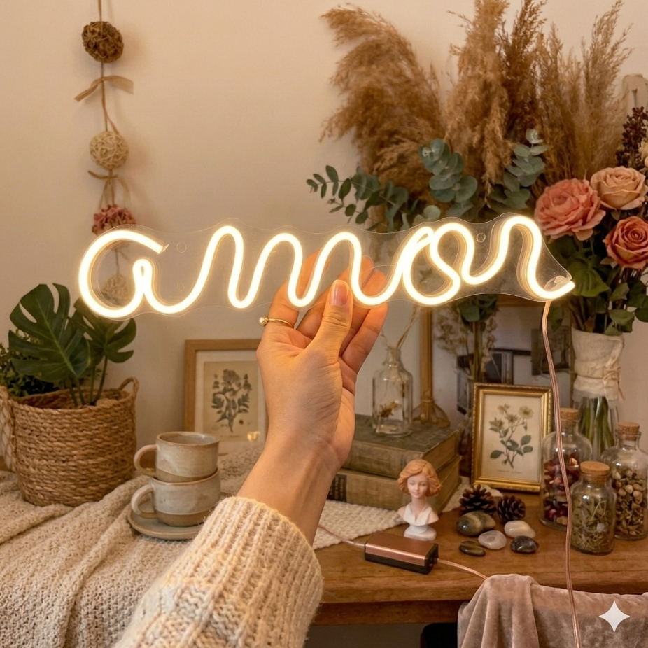 Letreiro Luminoso Love Amor Placa Decorativa Led Neon 35x7 cm