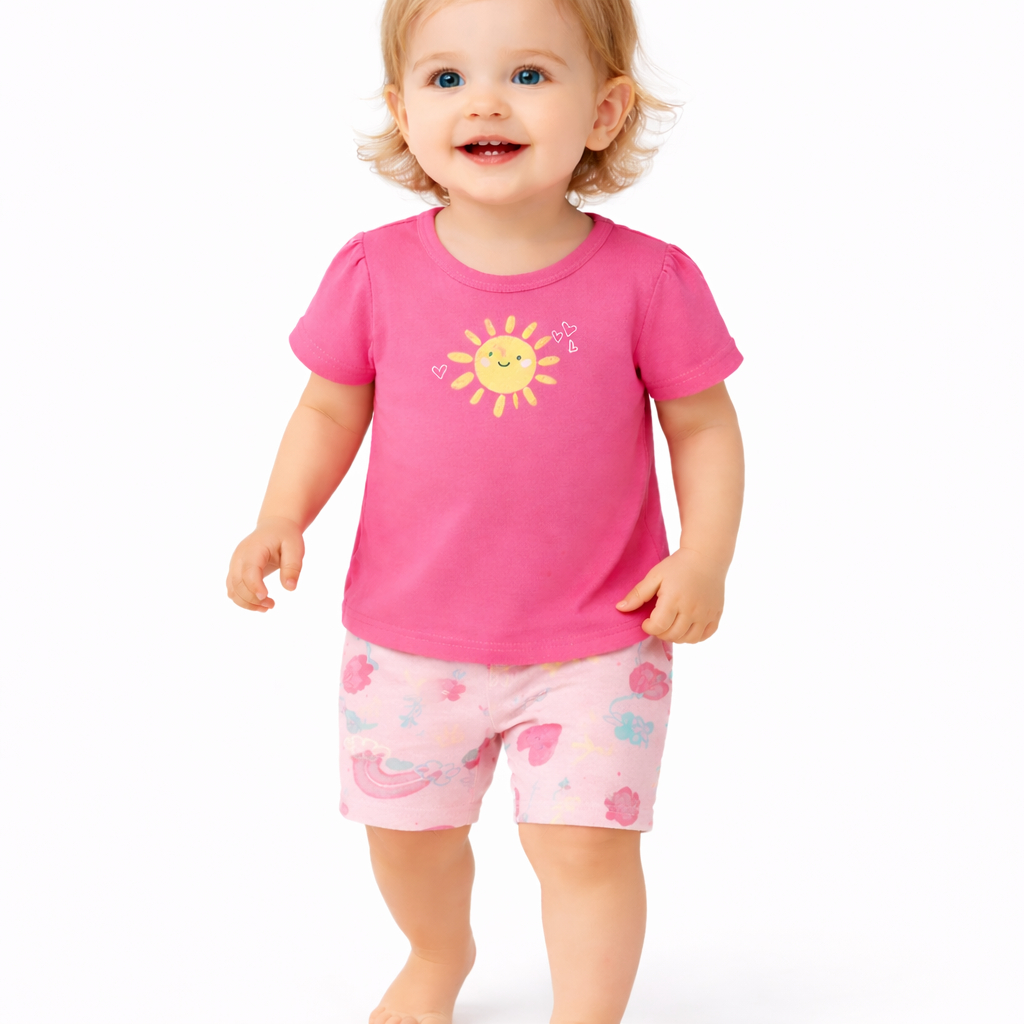 Roupa Bebe Conjunto Infantil Bebe Menina  Blusa/bermuda 18M- 24m Malwee Kids Malha Fresca Creche Esc