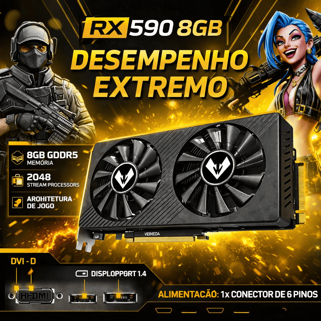 Placa de Vídeo Gamer AMD RX 590 8GB Alto Desempenho