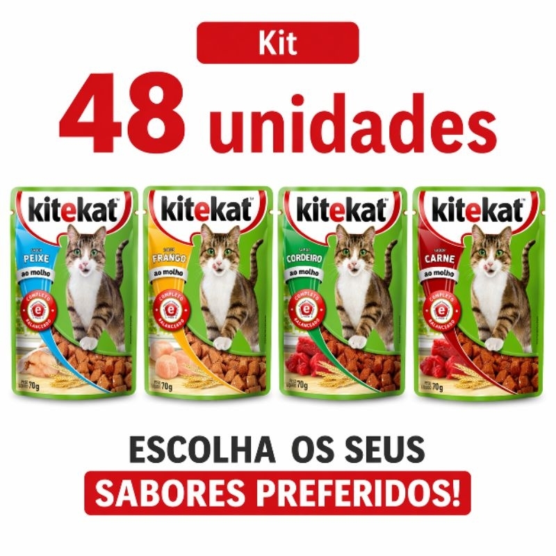 KITEKAT Ração Úmida para gatos adulto 70g KIT 48 und