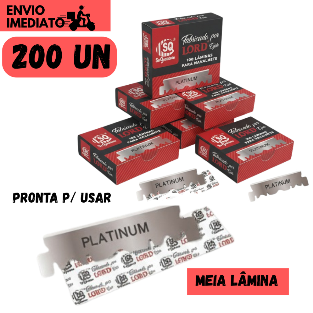 Kit 200 Lâmina Lord Platinum Egito Meia Para Navalhete Uso Profissional Barbeiros