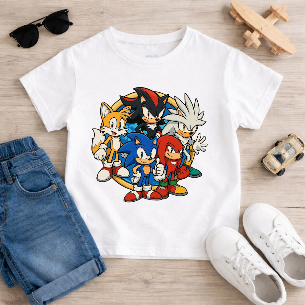 Camisa Infantil Menino Sonic e Amigos 100%Algodão Estampa Desenho Sonic Camiseta