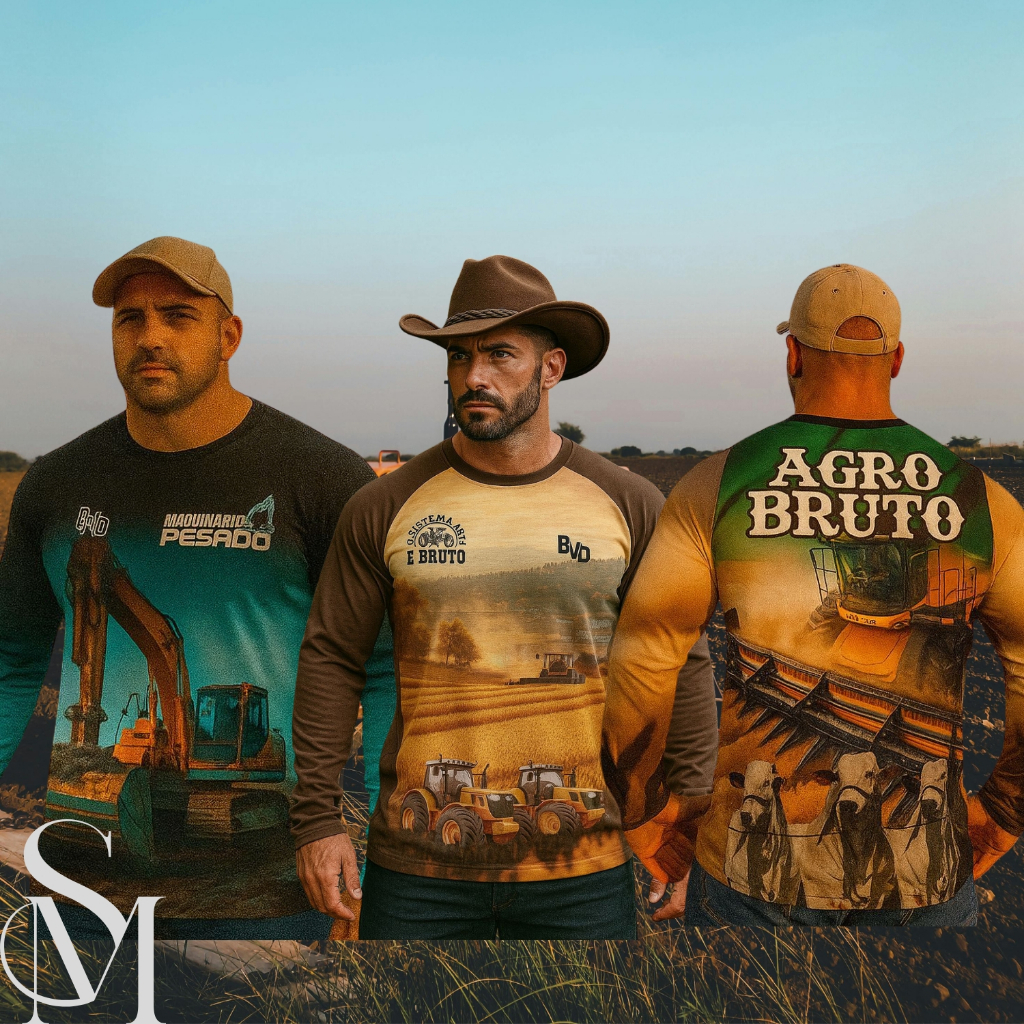 Camisa do Agro Masculina UV Trator Proteção Solar Brasil Agropecuária Camiseta Fazenda Bruto