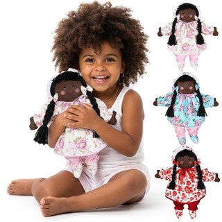 Boneca de Pano Negra Artesanal 40 cm, diversas estampas