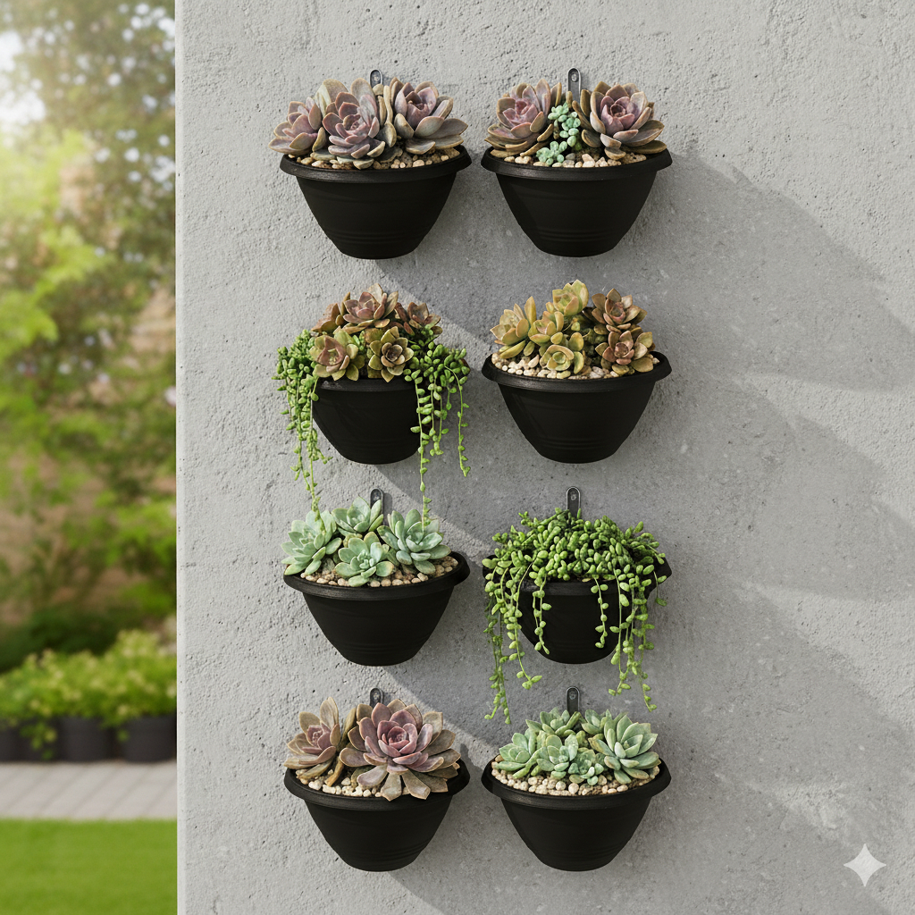 Kit Vaso Parede 1 Litro Vaso Meia Lua PRETO Vaso Plástico para Jardim Vertical Vaso Cuia Orquídeas