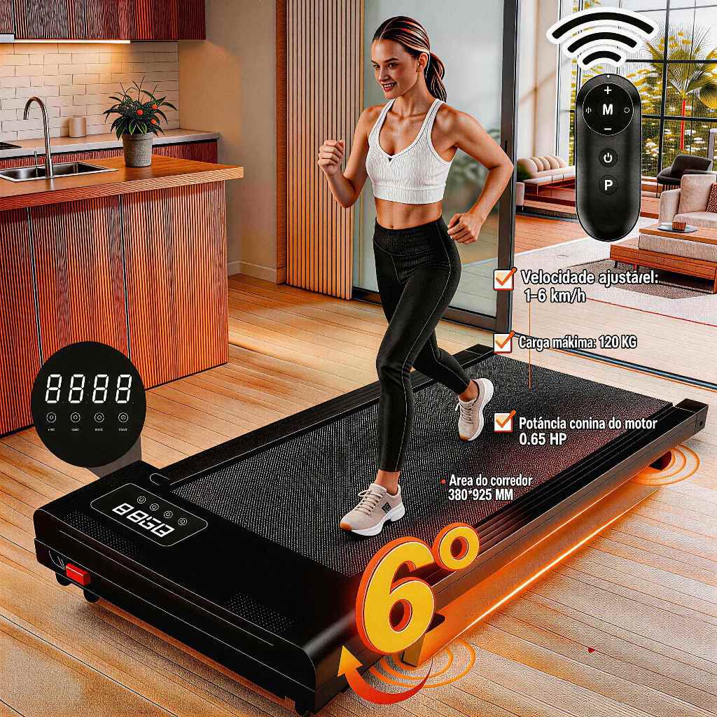 Esteira Elétrica Profissional Inclinável Silenciosa - 120KG, 6 Níveis de Inclinação, Motor 2.5HP e Painel LED