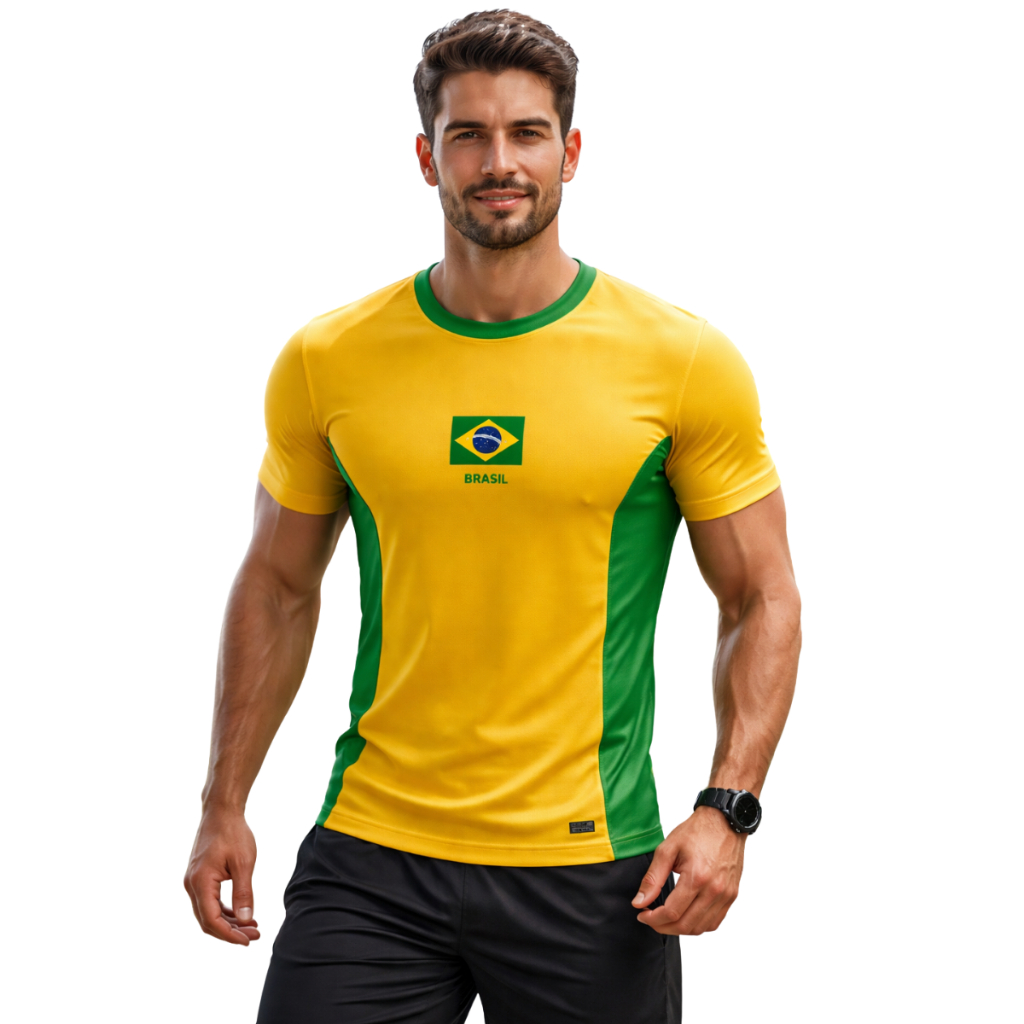 Camiseta Do Brasil Adulto Unissex Estampa Brasil Torcdedor Seleção Malha 100% Dry Fit Confortável