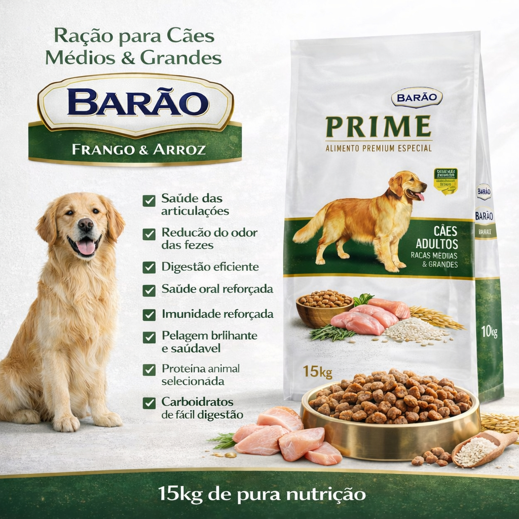 Ração Barão Prime Cães Médios E Grandes 15kg Frango/arroz em Oferta na Shopee