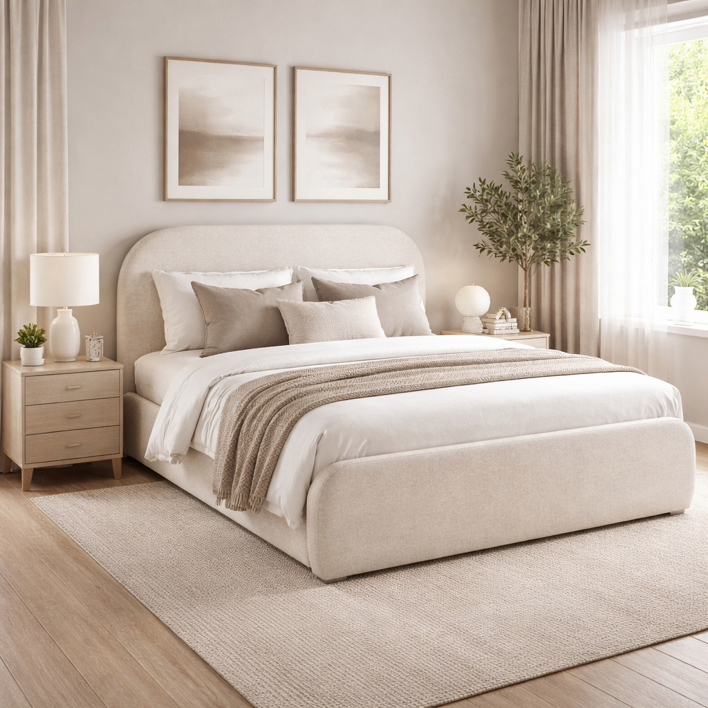 Cama Queen Com Cabeceira Valentina Estofamento Importado De Alto Padrão Quarto Casal De Luxo Moderno