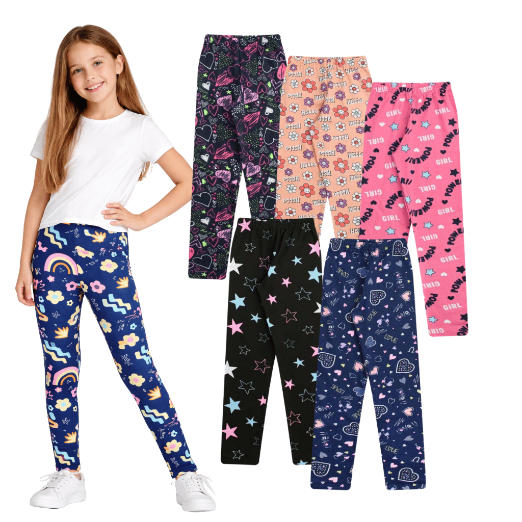 Kit 5 Calças Legging Infantis Estampadas Sortidas - Tamanho do 1 ao 14