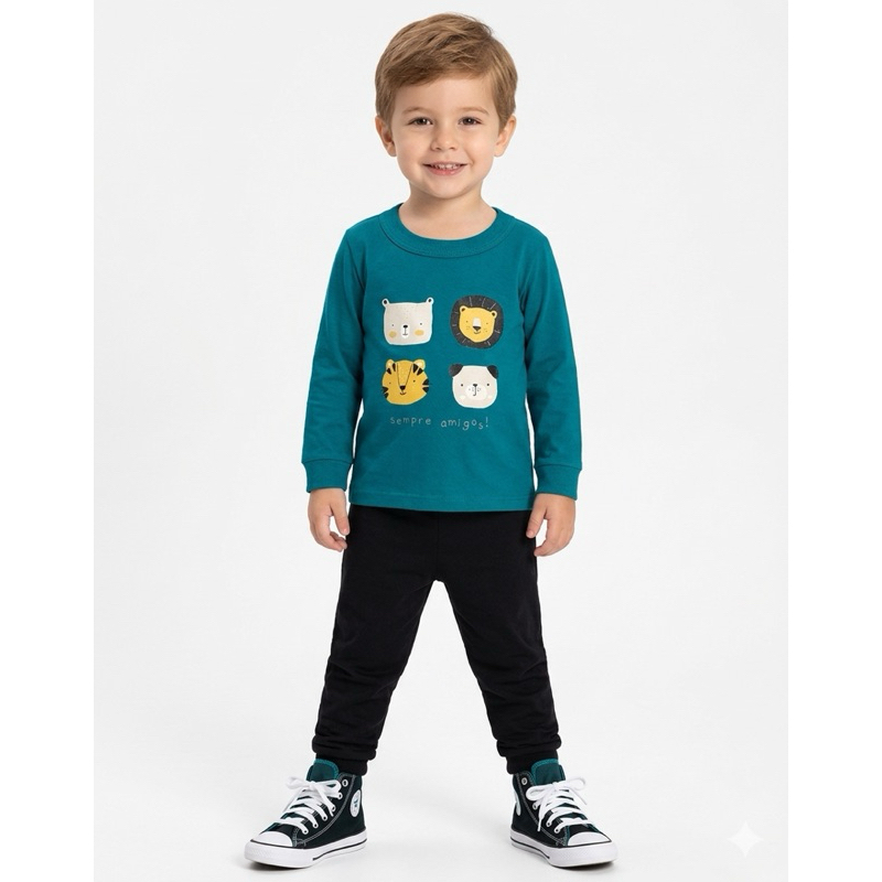 Conjunto Malwee Kids Bebê Menino Meia Estação com Estampa Sortida Bichinhos- Conjunto Menino Inverno