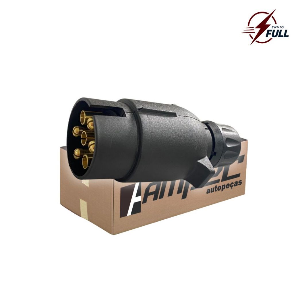 Tomada Plug Elétrica Reboque Carretinha Engate Redonda 6 Polos Macho 12v/24v Tomada Carretinha