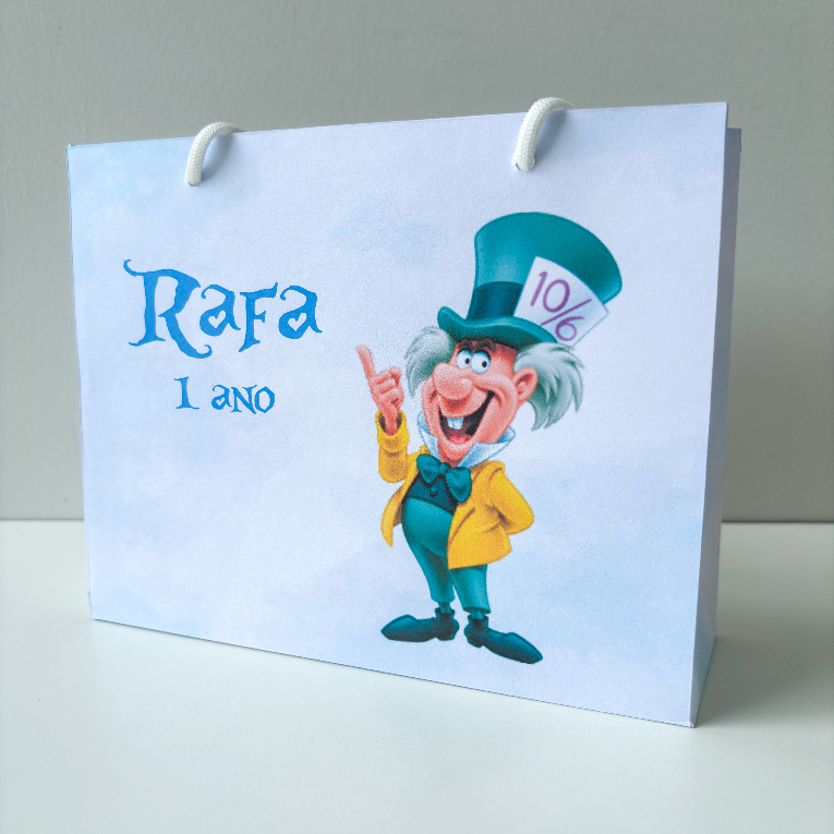 Sacolinha Sacola Personalizada | Lembrancinha Alice no país das maravilhas baby e chapeleiro maluco