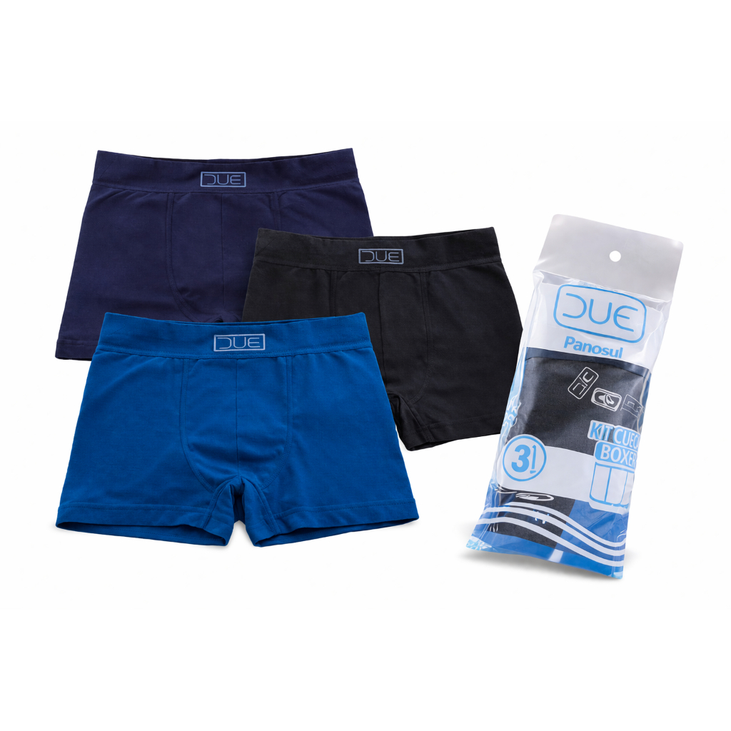 Kit 3 Cuecas Boxer Masculinas Due Sortidas, Algodão, Conforto para o Dia a Dia
