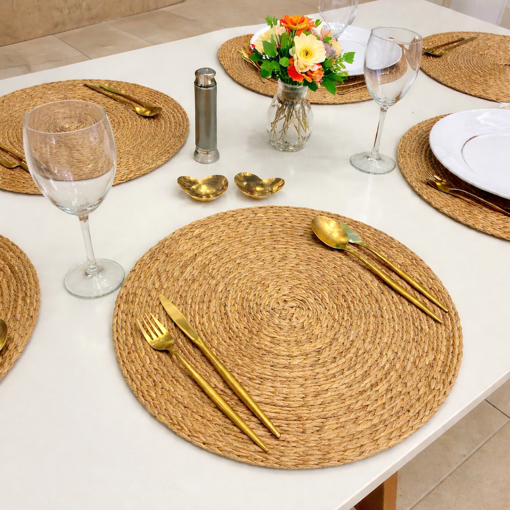 Kit 4/6/8 Jogo Americano Sousplat Redondo Palha Mesa Posta Servir Jantar Decoração Estilo Rattan