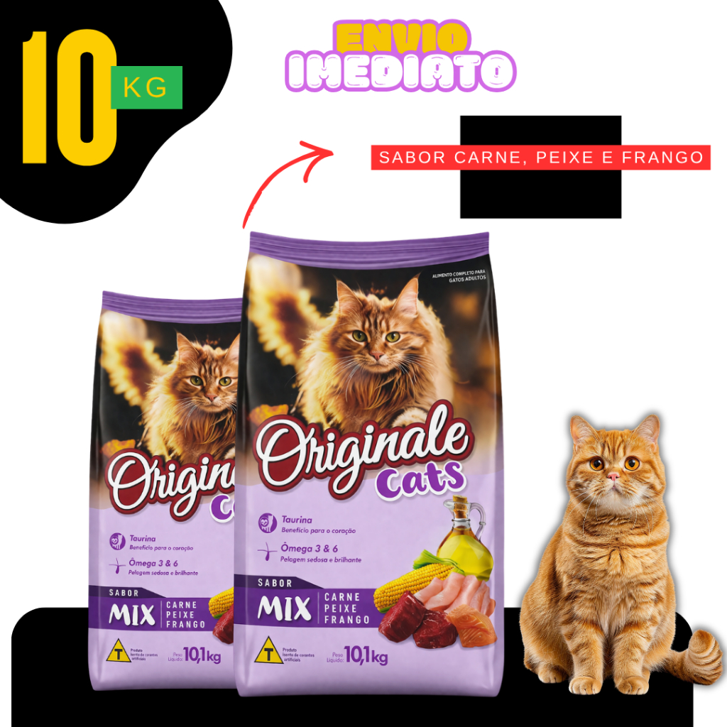 RAÇÃO GATOS ADULTOS ORIGINALE CATS SABOR MIX COM TAURINA E ÔMEGA 3 E 6 10/20KG - Envio Imediato