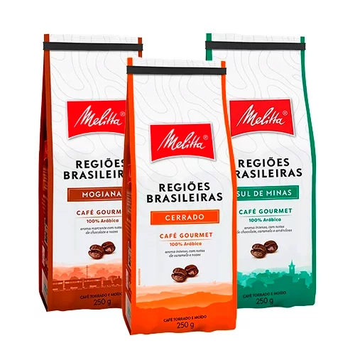 Café Melita Gourmet Regiões Brasileiras, 100% Arábica, Mogiana, Cerrado e Sul de Minas, Kit com 3 Pacotes, 250g cada