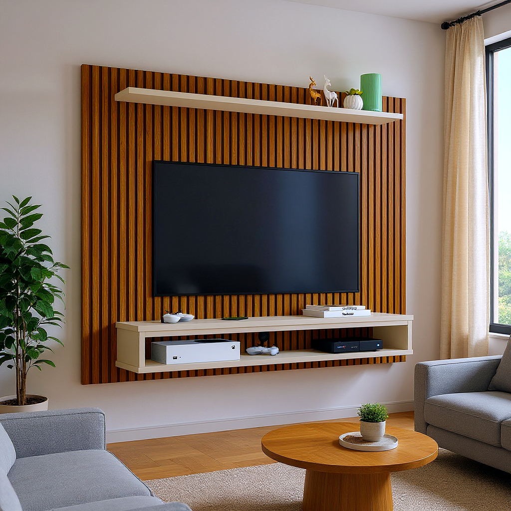 Painel 60 Polegadas Para TV Com Prateleira E Nicho Moderno Elegante Ideal Para Sala Quarto Espaçoso