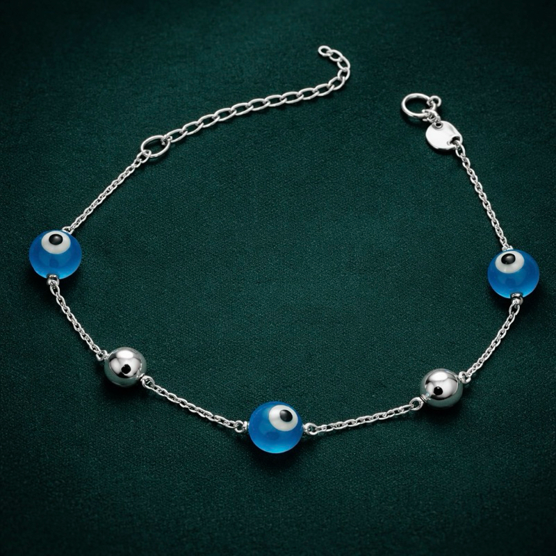 Pulseira Feminina Olho Grego Azul Elegante em Prata 925