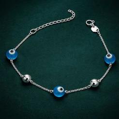 Pulseira Feminina Olho Grego Azul Elegante em Prata 925