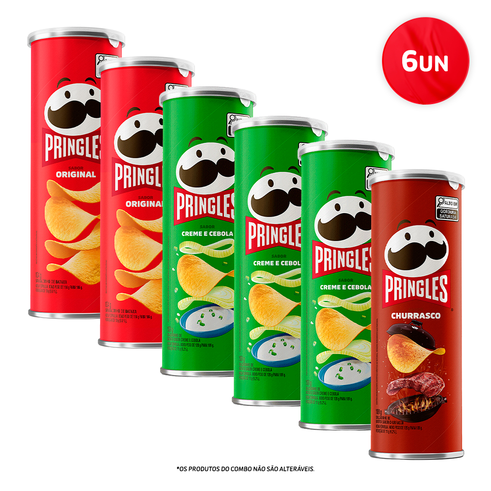 Kit Pringles Creme e Cebola 3 unid + Original 2 unid + Churrasco 1 unid