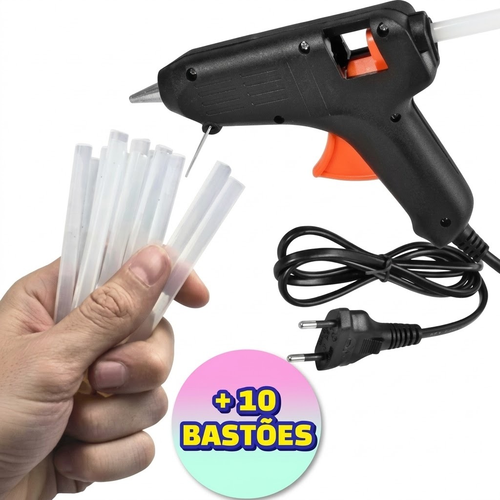 Pistola de Cola Quente + 10 Refis Bastão Cola Artesanato Bricolagem Profissional ou Compre os Bastões Separados 10,20 Un