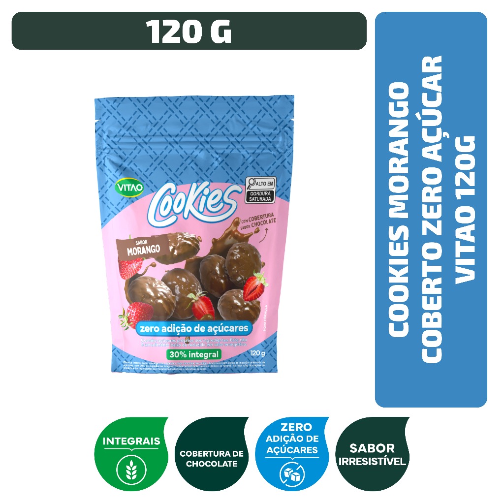 Cookies Morango Coberto Zero Açúcar Vitao 120 g