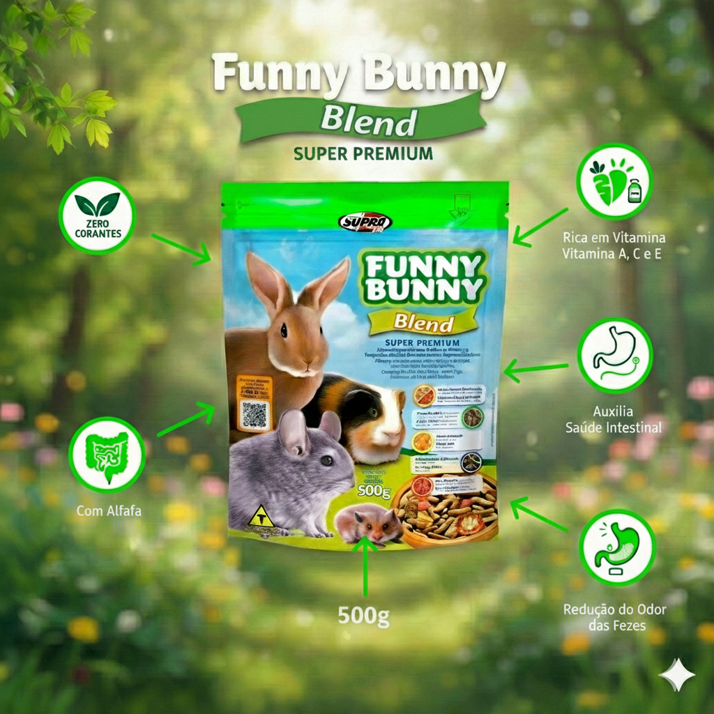 Kit Funny Bunny Blend 500g Ração para Coelhos, Hamster e Roedores Supra